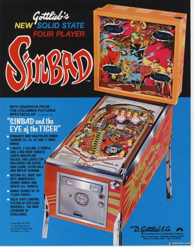 Sinbad Pinball Machine (Gottlieb, 1978) | Pinside Game Archive