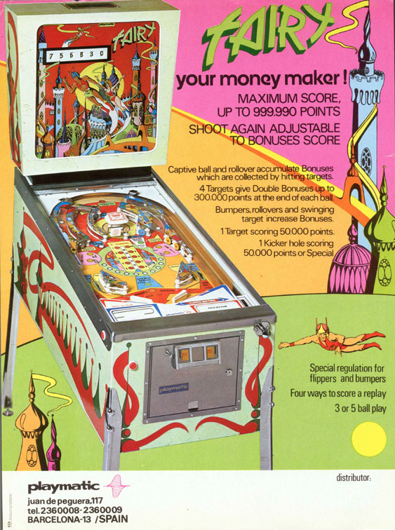 Fairy Pinball Machine (Playmatic, 1975) | Pinside Game Archive